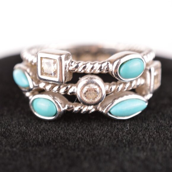 VTG Joseph Esposito ESPO 925 Sterling Silver Turquoise CZ Stacked Band Ring 7.75 - Picture 5 of 11